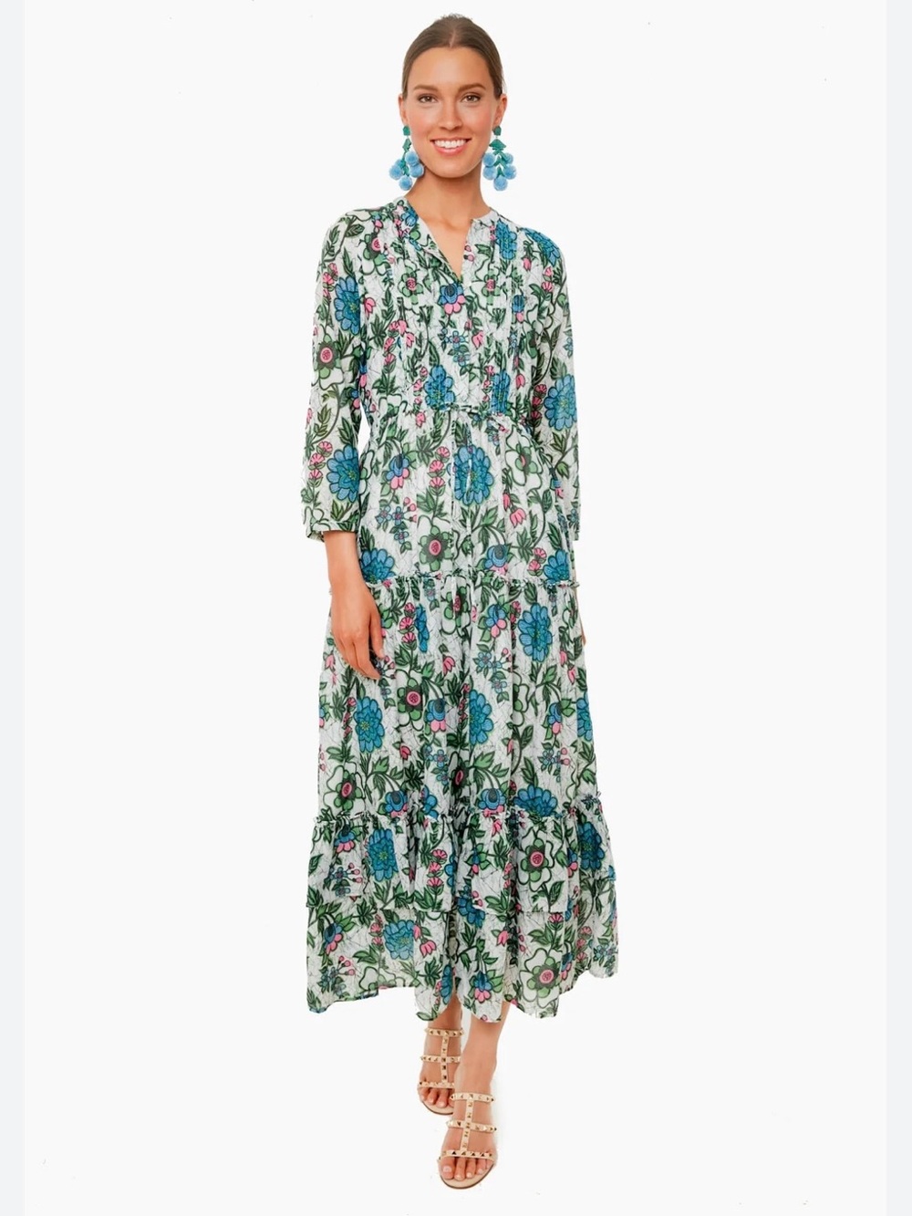 Tuckernuck Banjanan Freyja Flower White Bazaar Tiered Ruffle Maxi Dress Size M